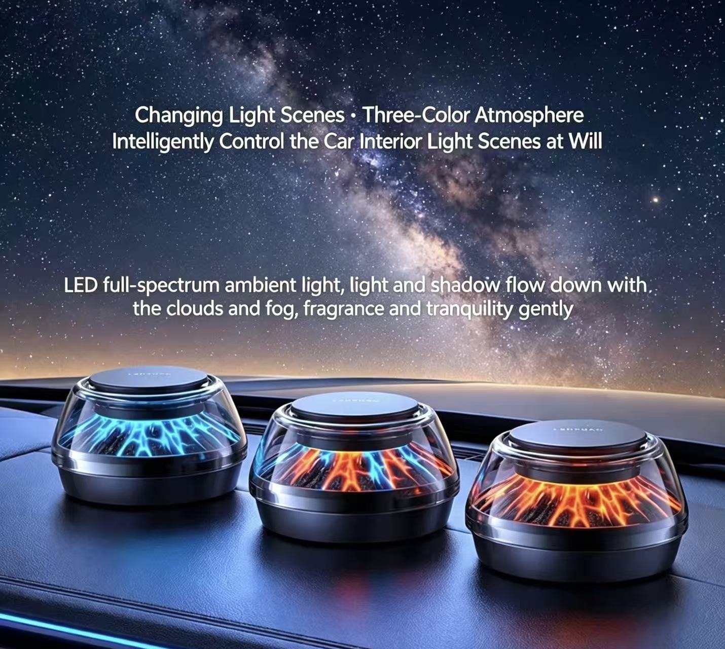 Volcano Car Diffuser – Smart Aroma Air Freshener with LED Ambient Light & Adjustable Mist