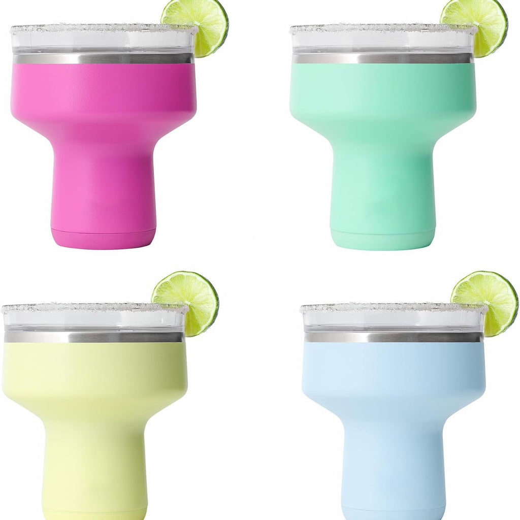 REDUCE Saltini 16oz Cocktail Tumbler - Insulated Margarita Tumbler with Lid-Keeps Drinks Cold for 10 Hours-360 Sippable Martini Glass Alternative-Shatterproof Perfect for Parties - Multicolor - 4 Pack