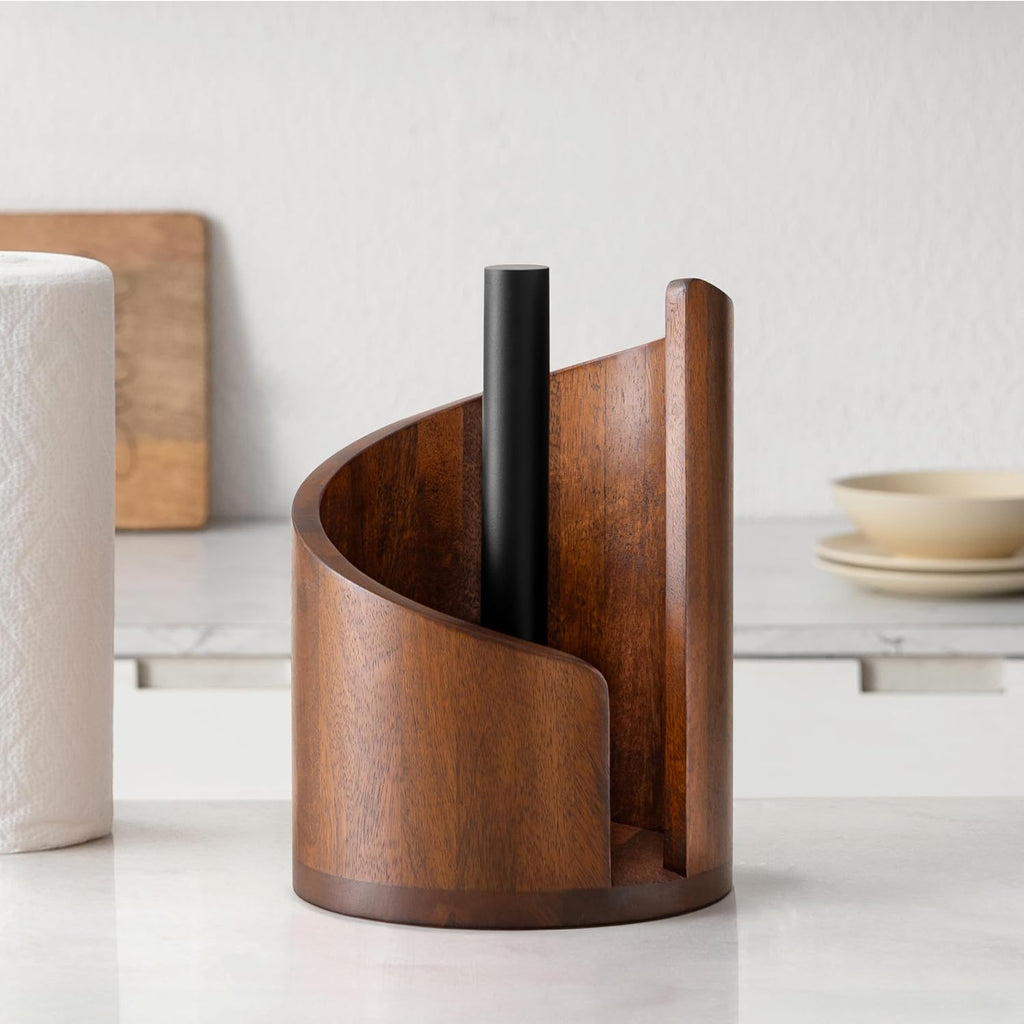Premium Wooden Paper Towel Holder – Modern Countertop Stand for Jumbo Rolls