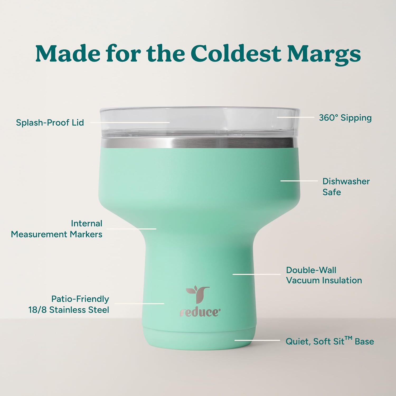 REDUCE Saltini 16oz Cocktail Tumbler - Insulated Margarita Tumbler with Lid-Keeps Drinks Cold for 10 Hours-360 Sippable Martini Glass Alternative-Shatterproof Perfect for Parties - Multicolor - 4 Pack