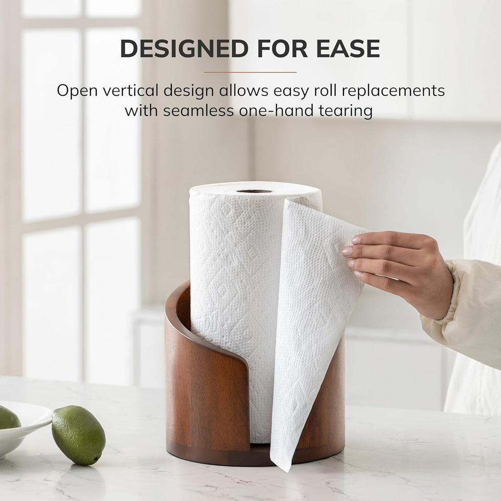 Premium Wooden Paper Towel Holder – Modern Countertop Stand for Jumbo Rolls
